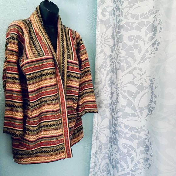 Zig Zag Asian Collection Multicolored Striped Brushed Cotton Jacket Size S/M - Picture 4 of 7